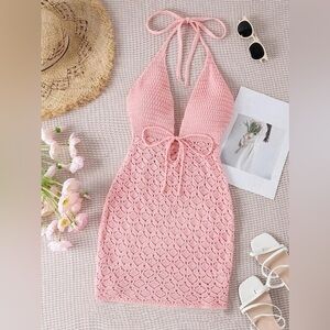 Pink Crochet Halter Dress